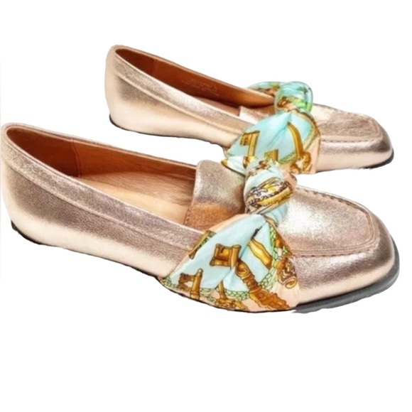 Jeffrey Campbell Shoes - Jeffrey Campbell “Bolero” Rose Gold Scarf Loafers